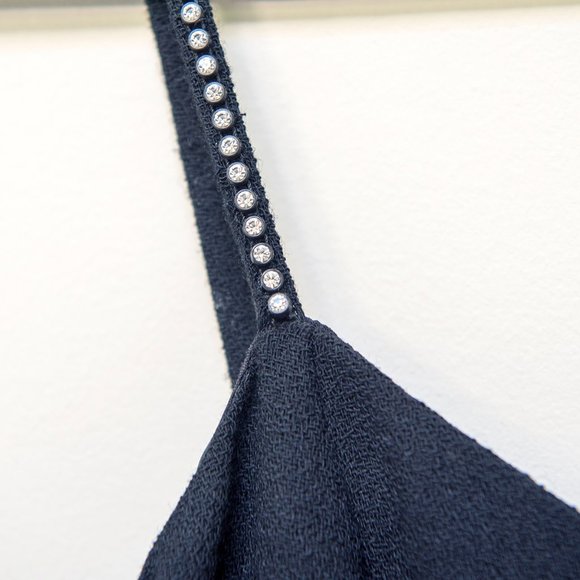 David Hayes Vintage 80s Black Cocktail Dress Rhinestone Straps sz 8 - Picture 4 of 7